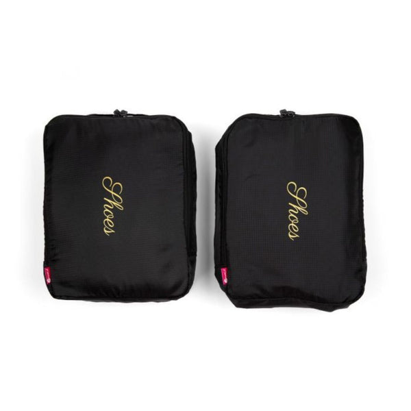 Miamica 2 Pc Travel Shoe Bag Packing Cube - Black & Gold