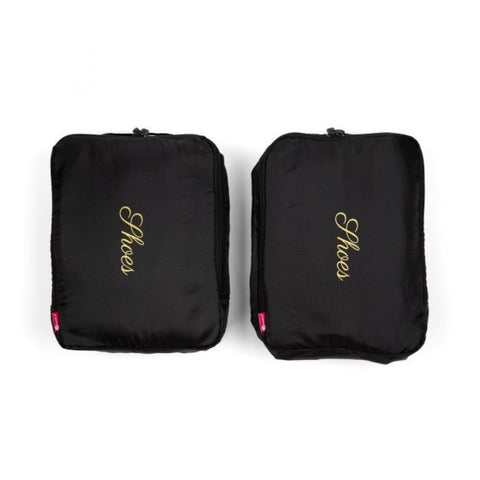 Miamica 2 Pc Travel Shoe Bag Packing Cube - Black & Gold