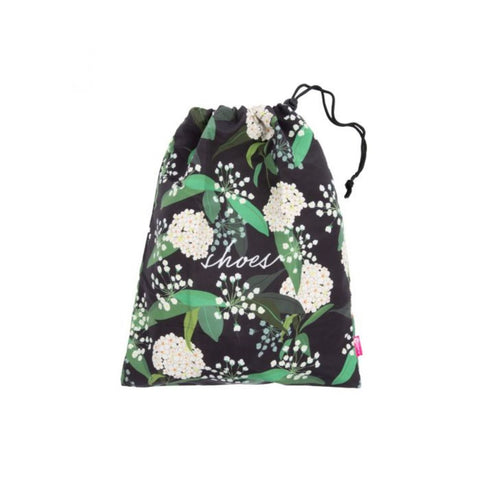 Miamica Drawstring Black Floral Travel Shoe Bag