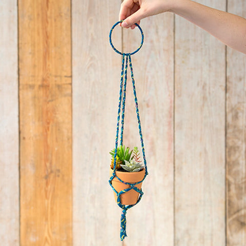 Natural Life Large Teal Macramé Succulent Hanging Plant