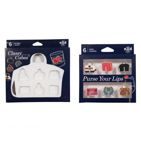 Nod Products Designer Purse Cocktail Party Bar Markers & Stylish Bag Ice Tray - Set of 2