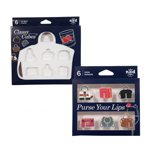Nod Products Designer Purse Cocktail Party Bar Markers & Stylish Bag Ice Tray - Set of 2