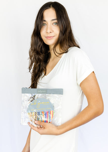 MB Greene 2 Piece Matching Mirror and Grey Airline Zip TSA Compliant Travel Bag Toiletry Organizer