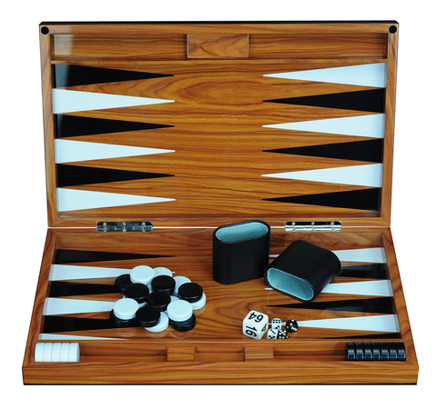 Deluxe Wood 18" Lacquered Backgammon Board Game Set
