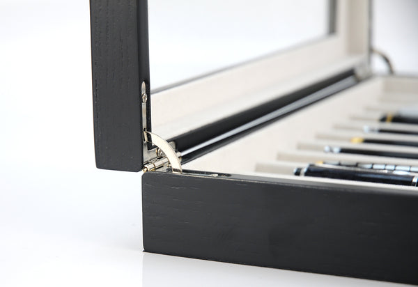 10 Piece Personalized Ebony Wood Fountain Pen Display Case Stainless Steel Accent