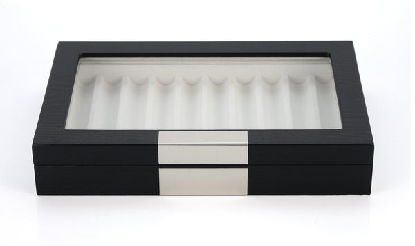 10 Piece Black Ebony Wood Pen Display Case Storage Organizer Box