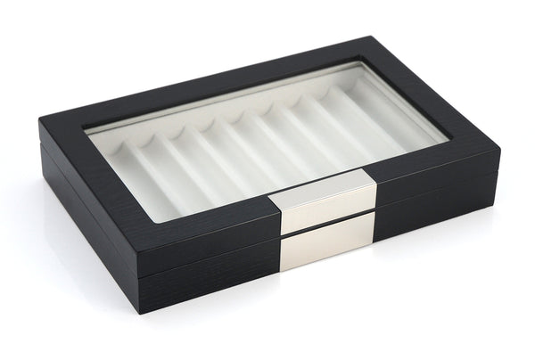 10 Piece Black Ebony Wood Pen Display Case Storage Organizer Box