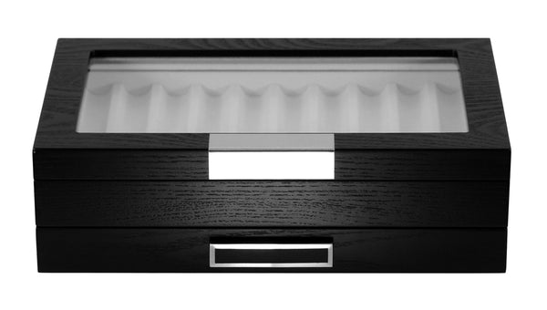 20 Piece Black Ebony Wood Two Level Pen Display Case Organizer Box