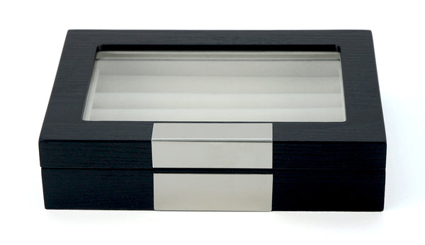 Ebony Wood Personalized  20 Cufflink Case & Ring Storage Organizer Stainless Engravable Jewelry Box