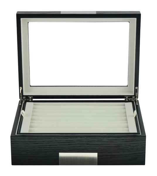 Ebony Wood Personalized  72 Cufflink Case & Ring Storage Organizer Stainless Engravable Jewelry Box