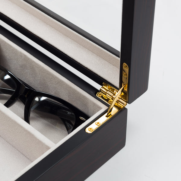 Personalized 6 Watch and 3 Eyeglass Ebony Walnut Wood Storage Display Case