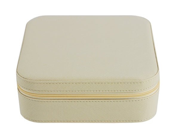 Beige Saffiano 3 Compartment Sunglass Travel Case & Jewelry Box