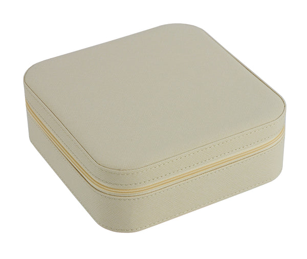 Beige Saffiano 3 Compartment Sunglass Travel Case & Jewelry Box