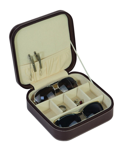 Brown 3 Compartment Sunglass Travel Case & Jewelry Box