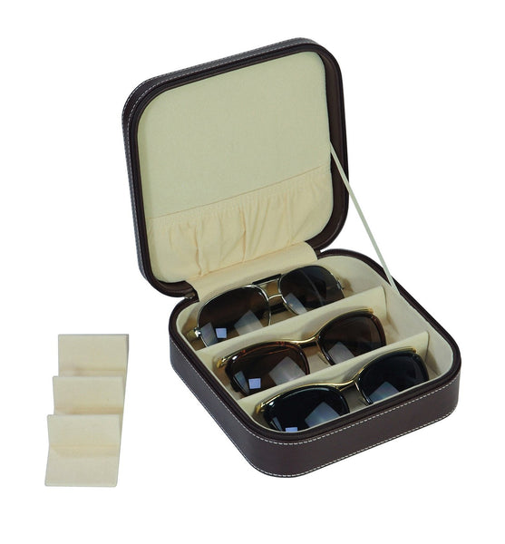 Brown 3 Compartment Sunglass Travel Case & Jewelry Box