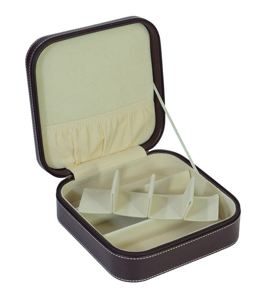 Brown 3 Compartment Sunglass Travel Case & Jewelry Box