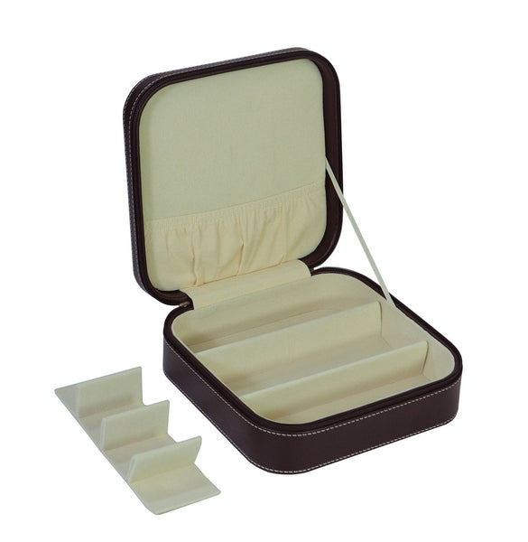 Brown 3 Compartment Sunglass Travel Case & Jewelry Box