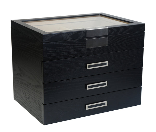 Personalized 24 Piece Large Black Wood Sunglass Display Case Drawer Storage Box