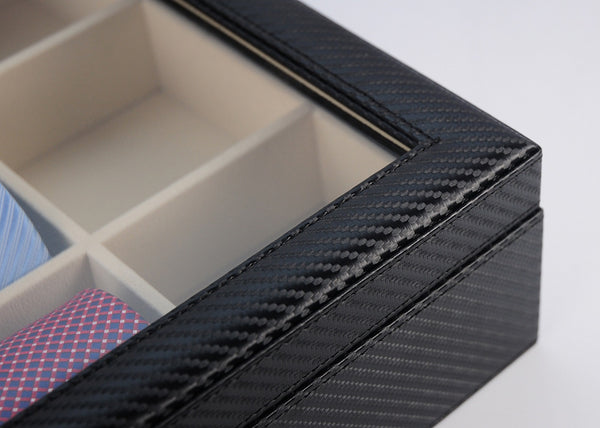 12 Slot Personalized Black Carbon Fiber Tie Display Case