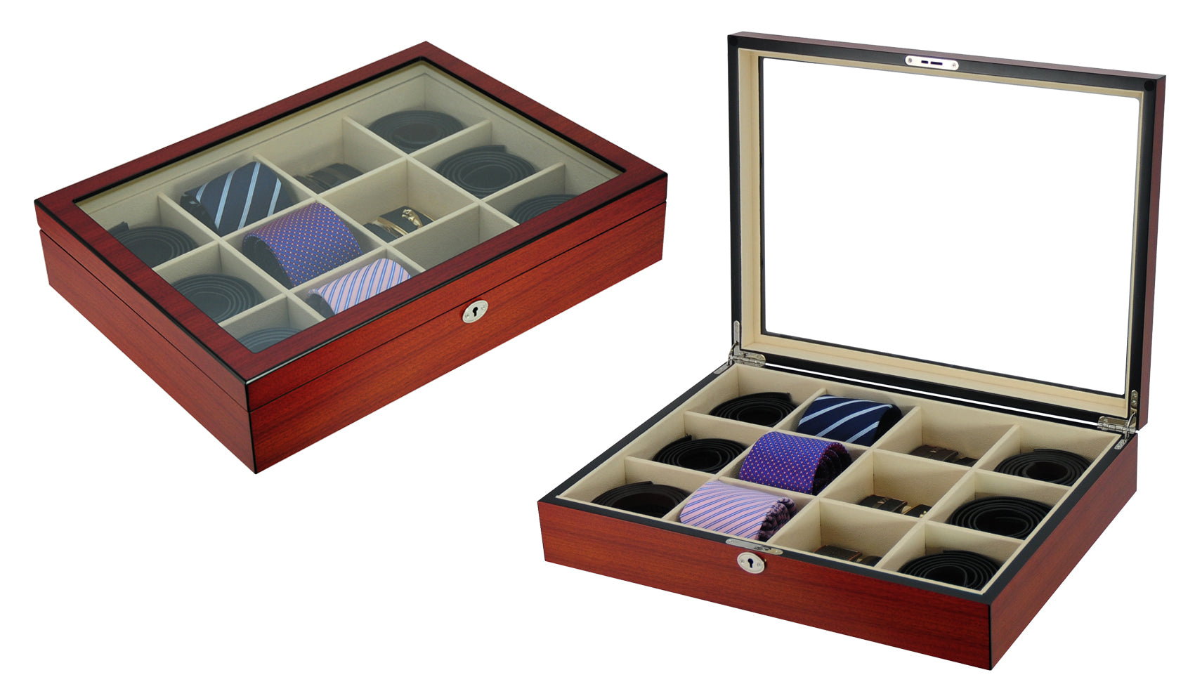 12 Piece Ties, Belts, and Accessories Cherry Wood Display Case Storage –  Timely Buys