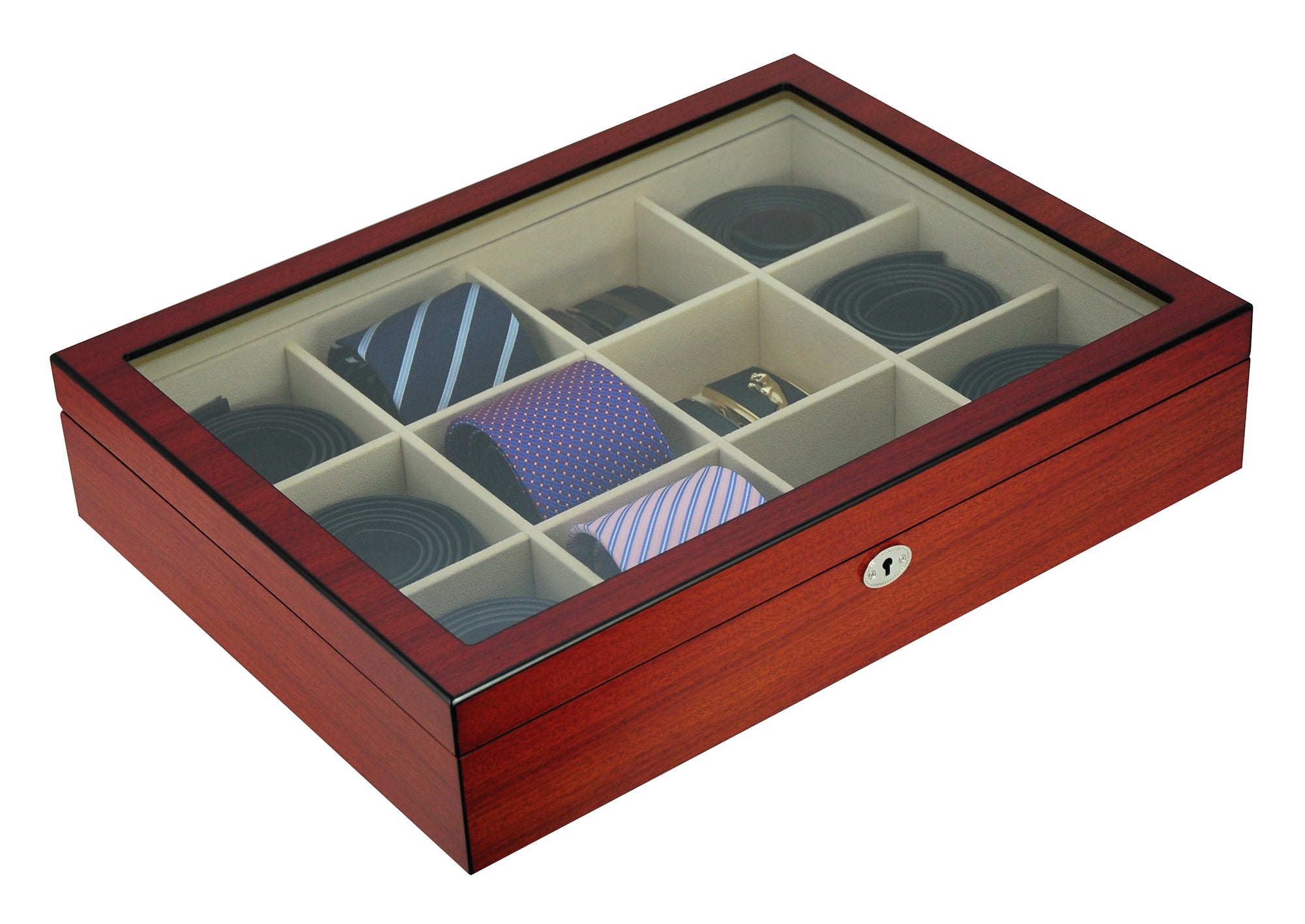 12 Piece Ties, Belts, and Accessories Cherry Wood Display Case Storage –  Timely Buys