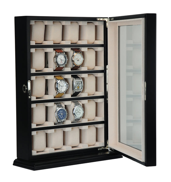 Personalized 20 Slot Black Wood Watch Display Wall Hanging Case and Storage Organizer Box and Stand for Oversized Watches