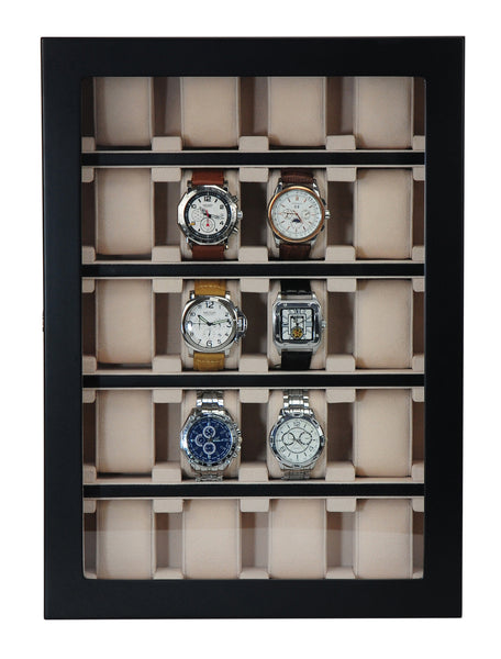 Personalized 20 Slot Black Wood Watch Display Wall Hanging Case and Storage Organizer Box and Stand for Oversized Watches