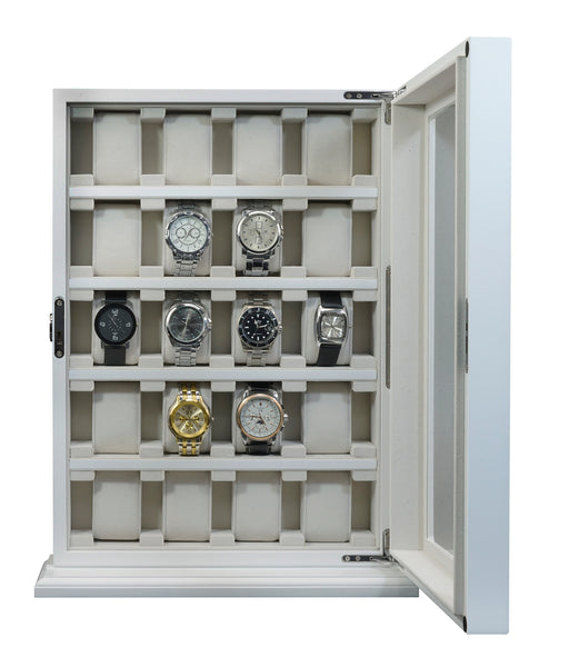Personalized 20 Slot White Wood Watch Display Wall Hanging Case and Storage Organizer Box and Stand for Oversized Watches