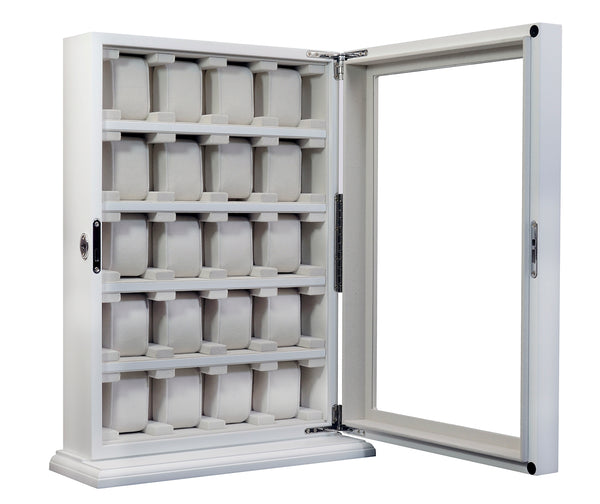 20 Piece White Wood Watch Display Wall Hanging Case and Storage Organizer Box and Stand for Oversized Watches