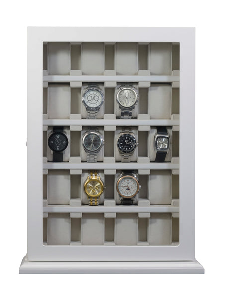 Personalized 20 Slot White Wood Watch Display Wall Hanging Case and Storage Organizer Box and Stand for Oversized Watches