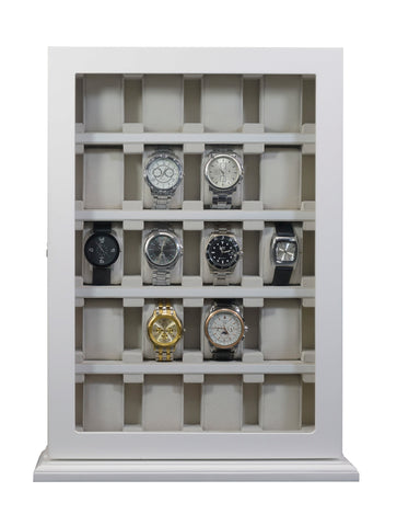 20 Piece White Wood Watch Display Wall Hanging Case and Storage Organizer Box and Stand for Oversized Watches