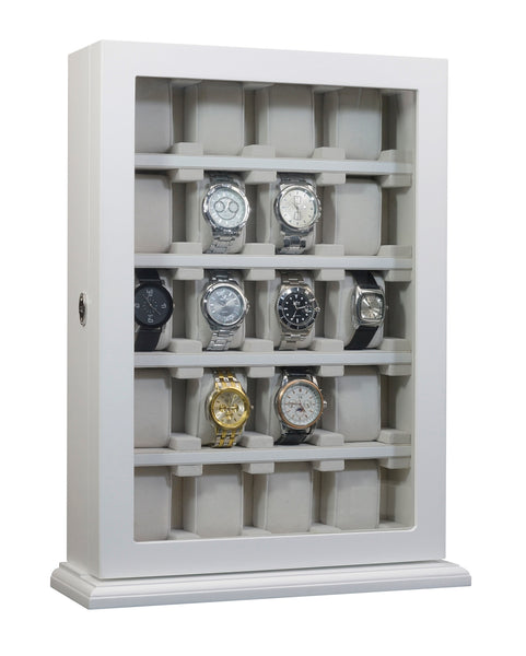 20 Piece White Wood Watch Display Wall Hanging Case and Storage Organizer Box and Stand for Oversized Watches