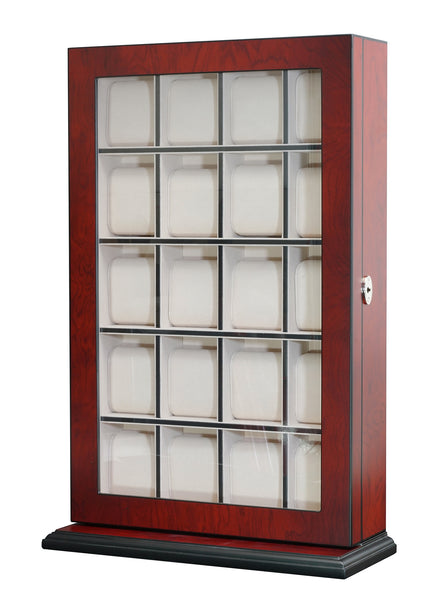 Personalized 20 Slot Cherry Wood Watch Display Wall Hanging Case and Storage Organizer Box and Stand for Oversized Watches