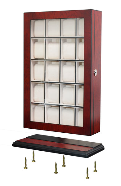 Personalized 20 Slot Cherry Wood Watch Display Wall Hanging Case and Storage Organizer Box and Stand for Oversized Watches