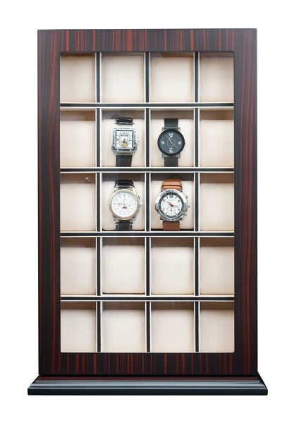 Personalized 20 Slot Ebony Wood Watch Display Wall Hanging Case and Storage Organizer Box and Stand for Oversized Watches