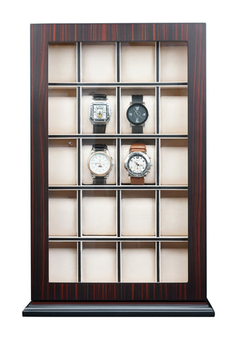 20 Piece Ebony Wood Watch Display Wall Hanging Case and Storage Organizer Box and Stand for Oversized Watches