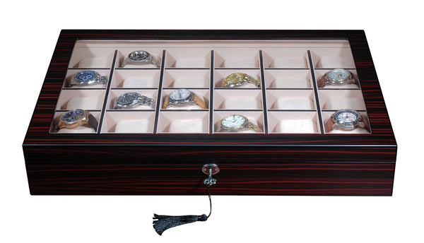 PRE-SALE 30 Watch Ebony Walnut Wood Watch Display Case Storage Organizer Box