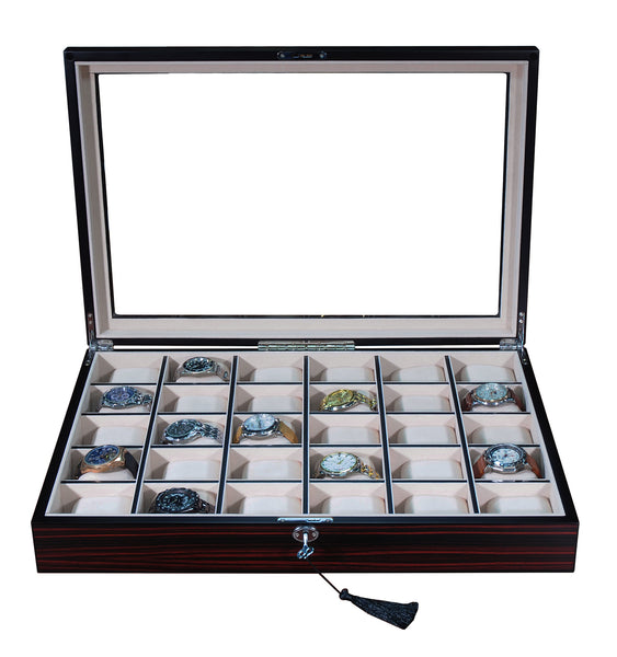 PRE-SALE 30 Watch Ebony Walnut Wood Watch Display Case Storage Organizer Box