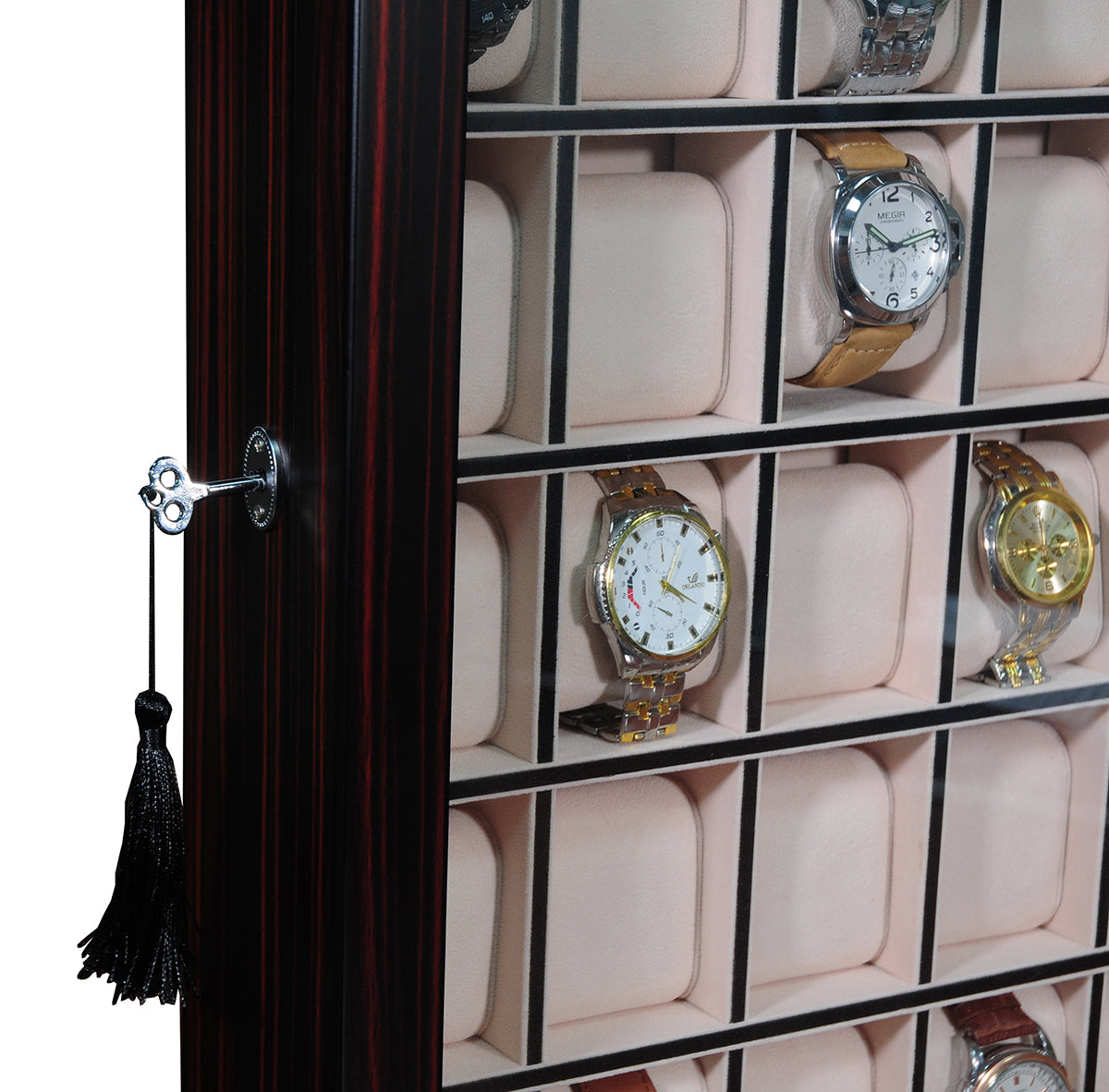 TIMELYBUYS 20 Piece White Wood Watch Display Wall Hanging Case and Storage Organizer Box and Stand for Oversized Watches