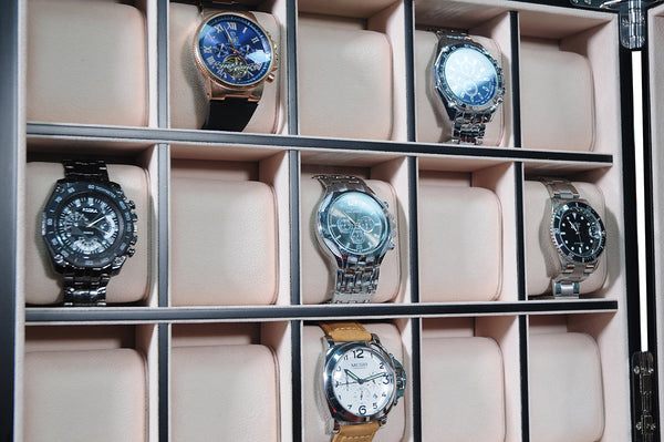 Personalized 30 Slot Ebony Wood Watch Display Wall Hanging Case and Storage Organizer Box and Stand for Oversized Watches