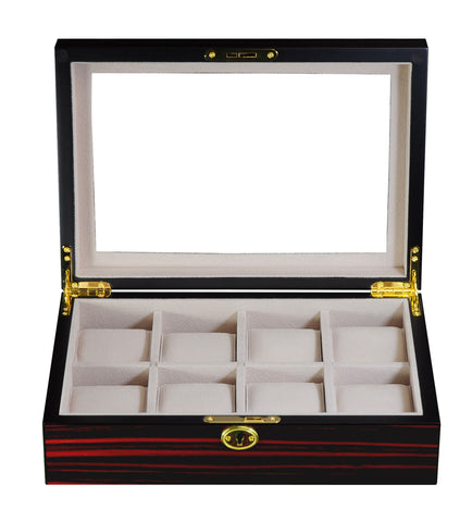 8 XL Ebony Wood Watch Display Case for Oversized Watches