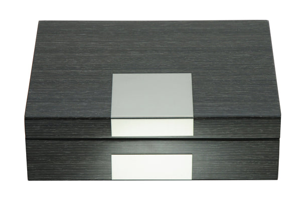 Grey Ginko Lacquered Wood 4 Piece Watch Cufflink Case & Ring Storage Organizer Men's Jewelry Box