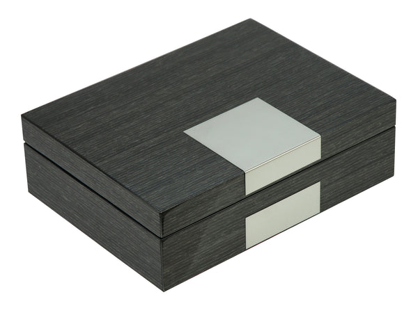 Grey Ginko Lacquered Wood 4 Piece Watch Cufflink Case & Ring Storage Organizer Men's Jewelry Box