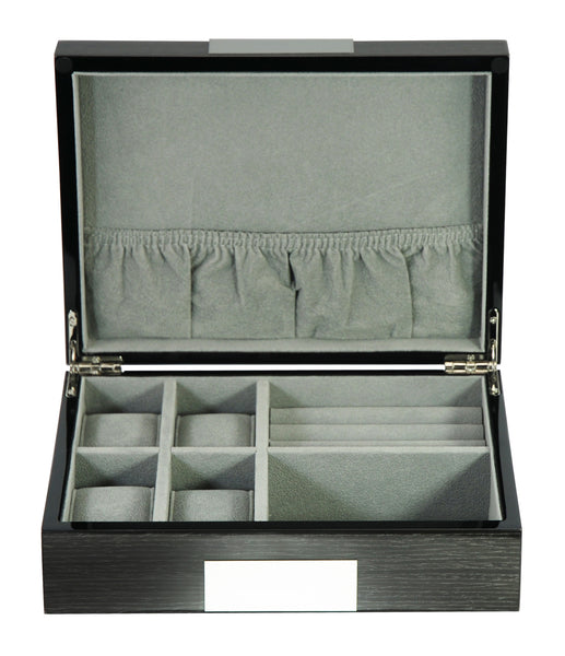 Personalized Grey Ginko Lacquered Wood Watch Cufflink Case & Ring Storage Organizer Men's Jewelry Box