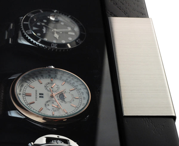 5 Piece Black Wood Watch Display Case Storage Organizer Box with Stainless Steel Accents