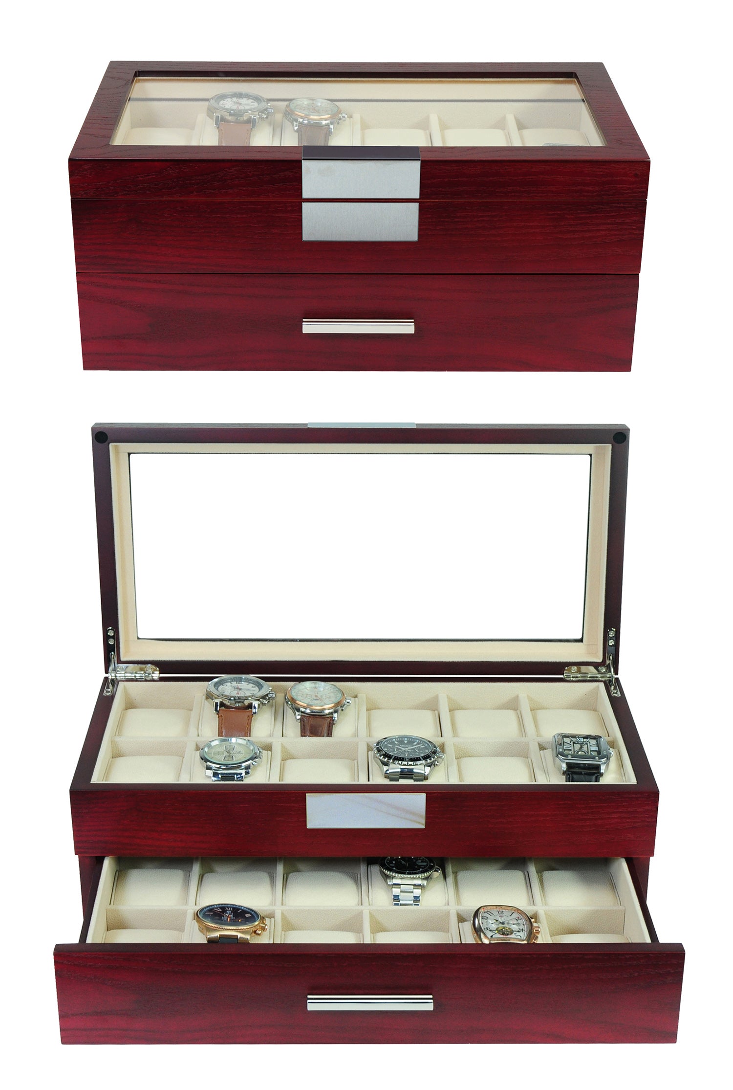 brud Seneste nyt Sprede 24 Oversized Extra Large Cherry Wood Watch Box Display Case 2 Level St –  Timely Buys