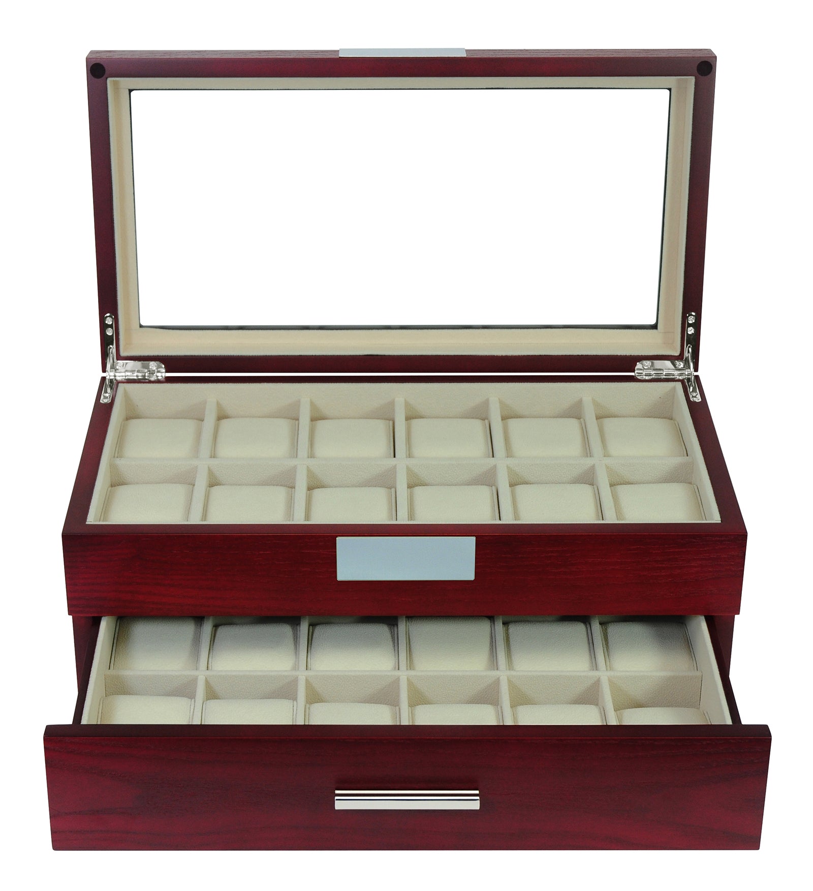 Valet Jewelry Box - Holds 6 Watches, 12 Cufflinks, 2 Sunglasses, Drawer & Tray Storage