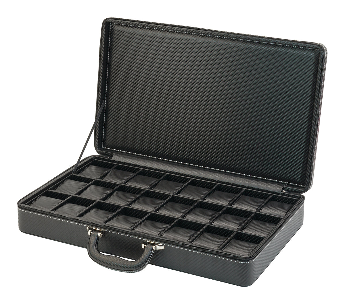 24 Watch Briefcase Black Carbon Fiber Zippered Travel Storage Case – Timely  Buys