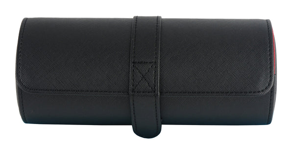 3 Watch Roll Black Saffiano Travel Watch Bracelet Case