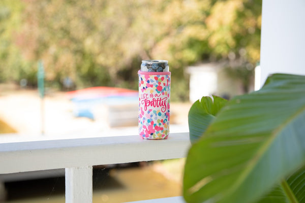 Mary Square Neoprene Beverage Sleeve Skinny - "Life is a Party"
